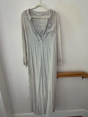 Light Gray Women's Long tunic dress - Soft V-Neck